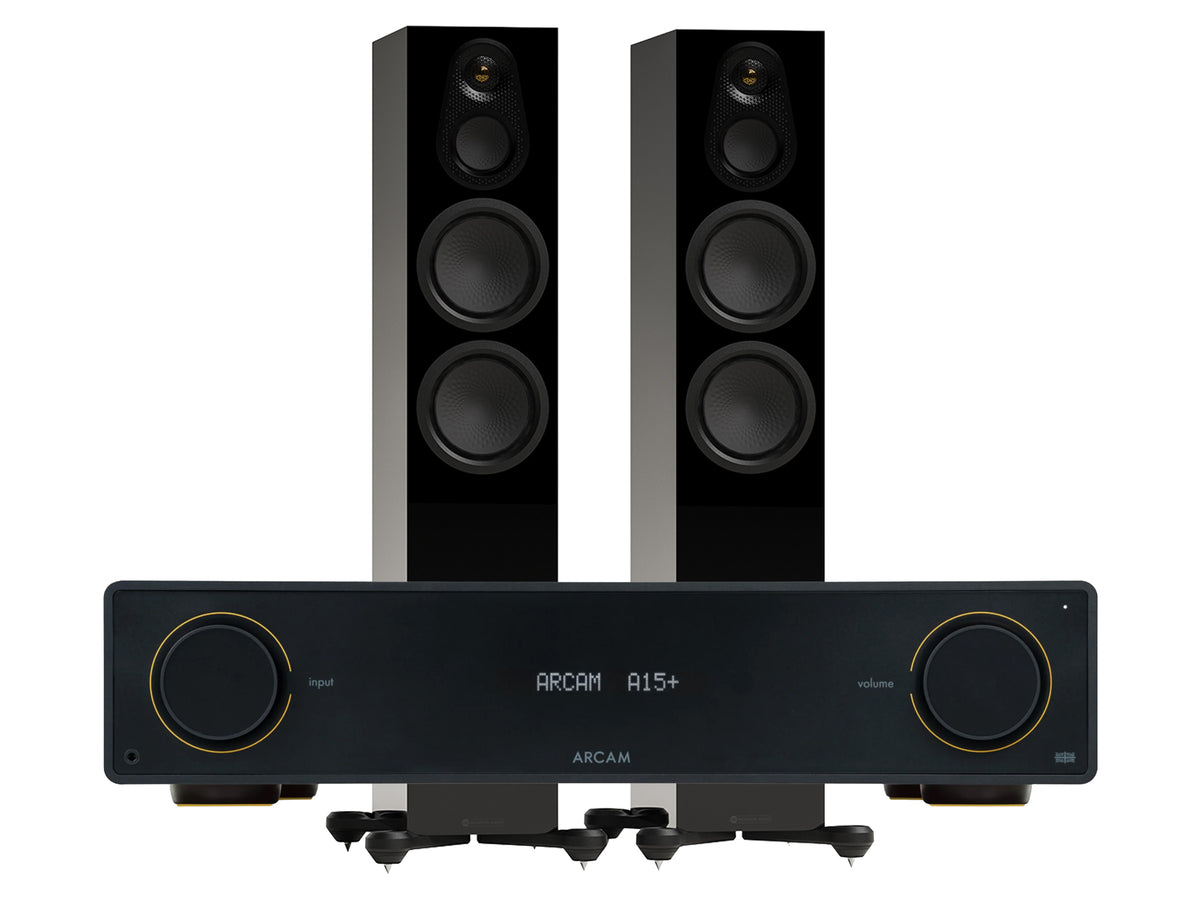 Arcam A15+ Integrated Amplifier with Monitor Audio Silver 8G 300 Floorstanding Speaker