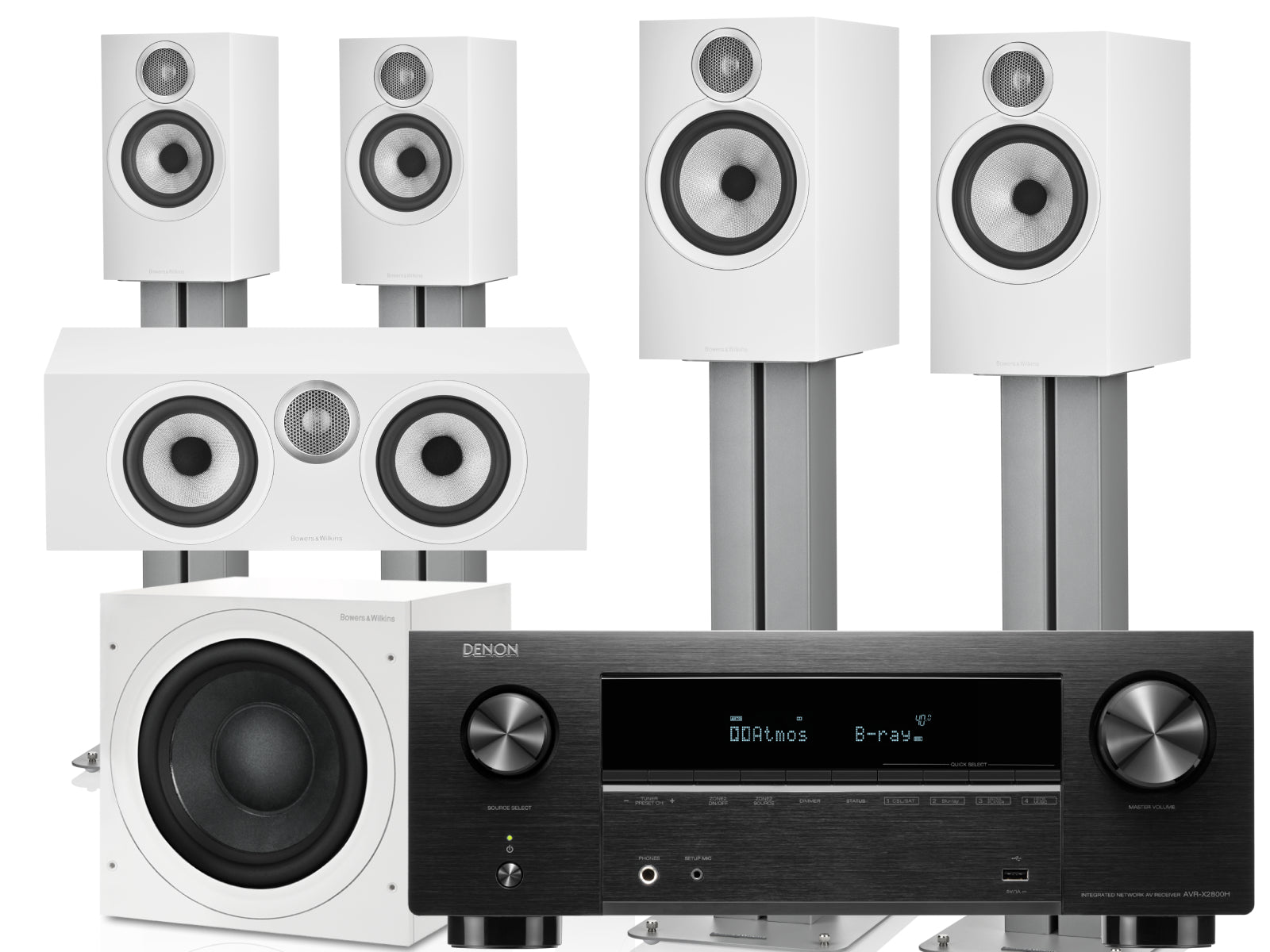 Denon AVR-X2800H AV Amplifier + Bowers & Wilkins 606 S3 5.1 Home Cinema Speakers