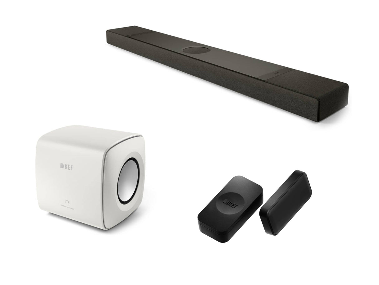 KEF XIO Soundbar with KEF KC62 Subwoofer & KW2 RX Receiver