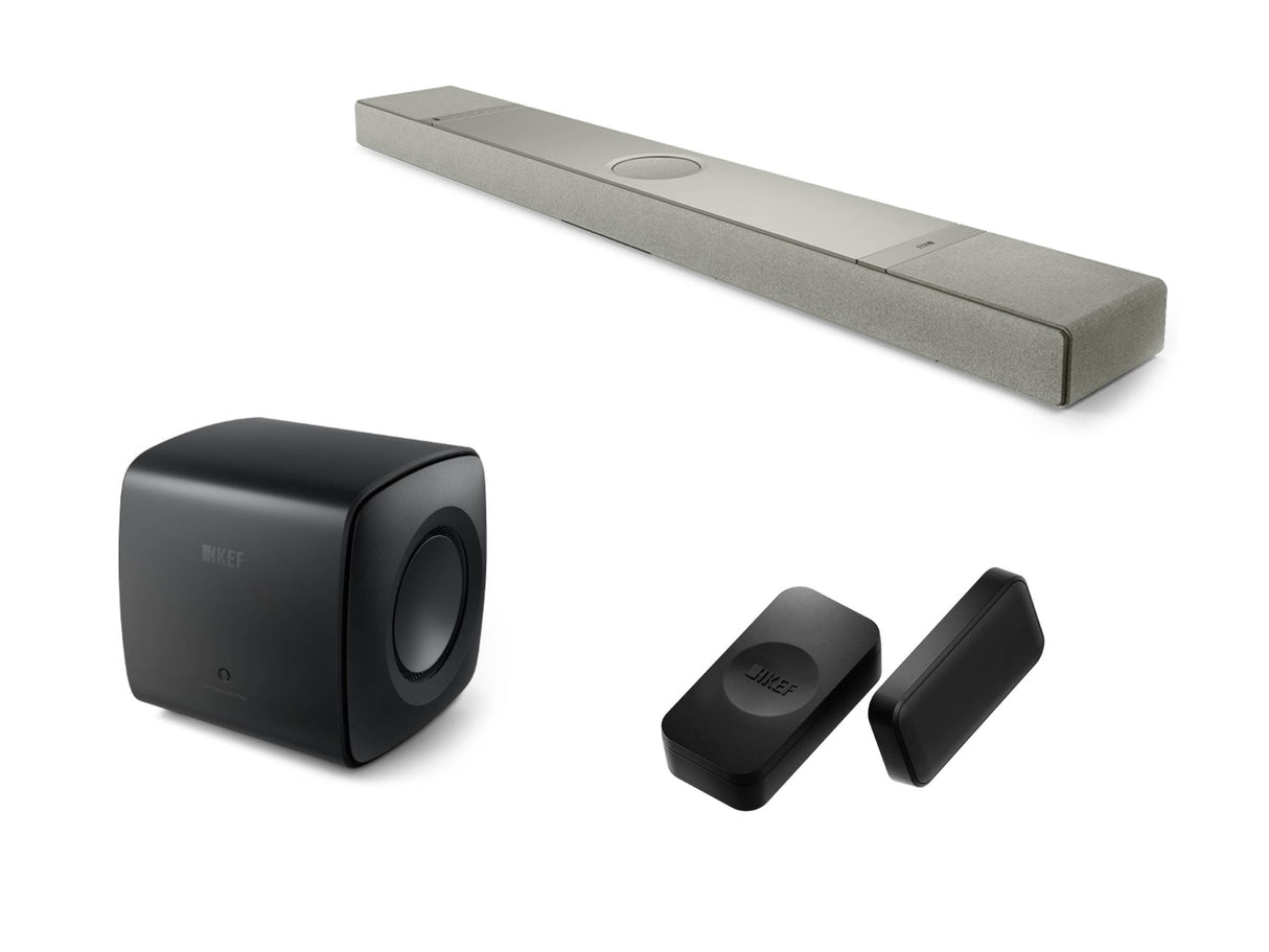 KEF XIO Soundbar with KEF KC62 Subwoofer & KW2 RX Receiver