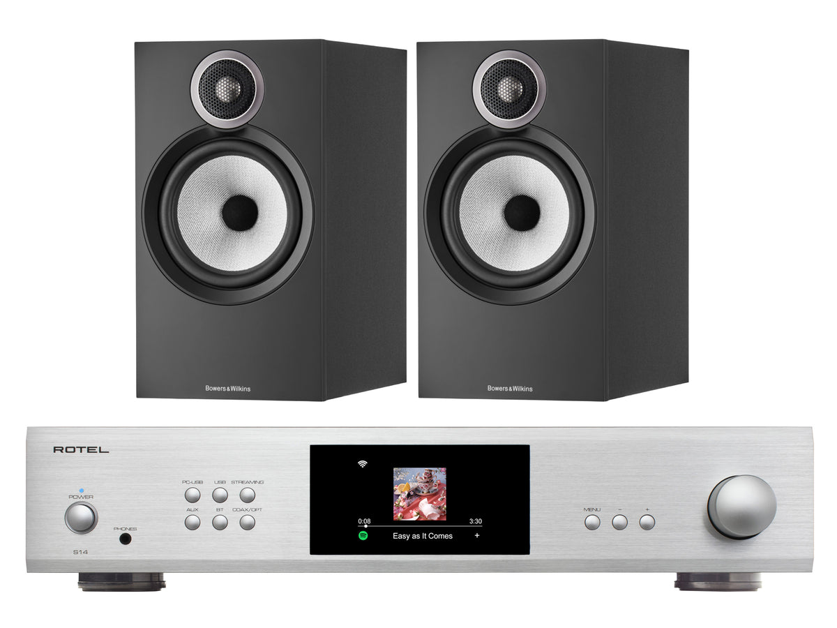 Rotel S14 Streaming Amplifier with Bowers & Wilkins 606 S3 Bookshelf Speakers