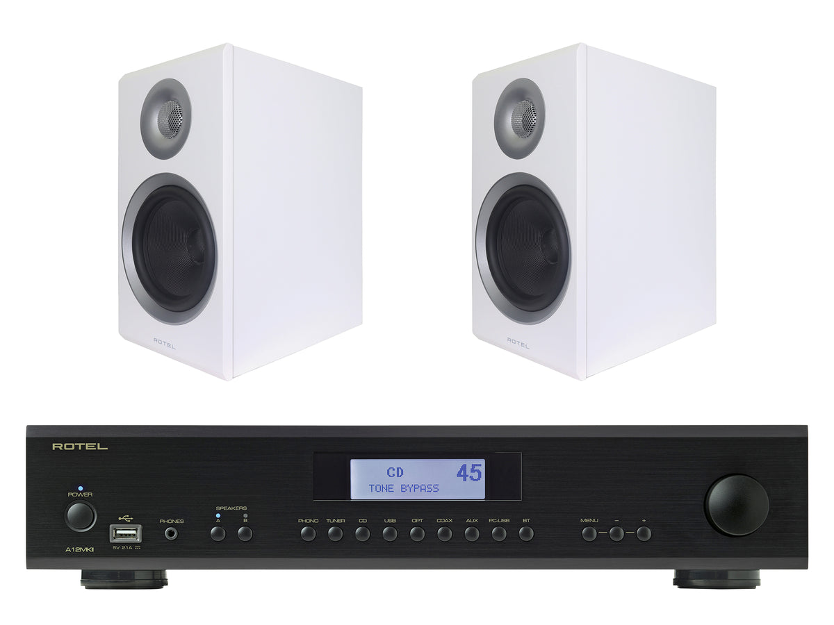 Rotel A12 MkII Integrated Amplifier with Rotel Amora 5 Bookshelf Speaker