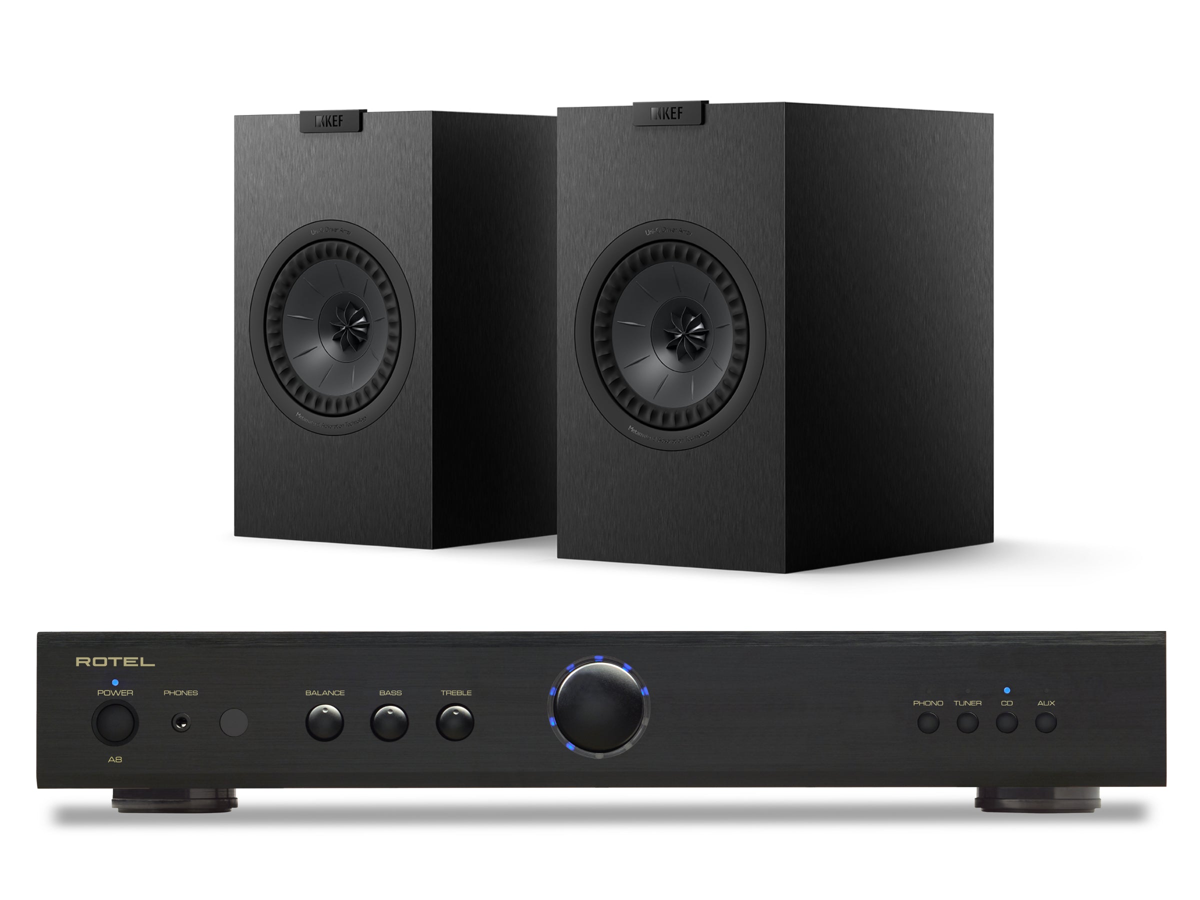 Rotel A8 with KEF Q1 META Bookshelf Speakers