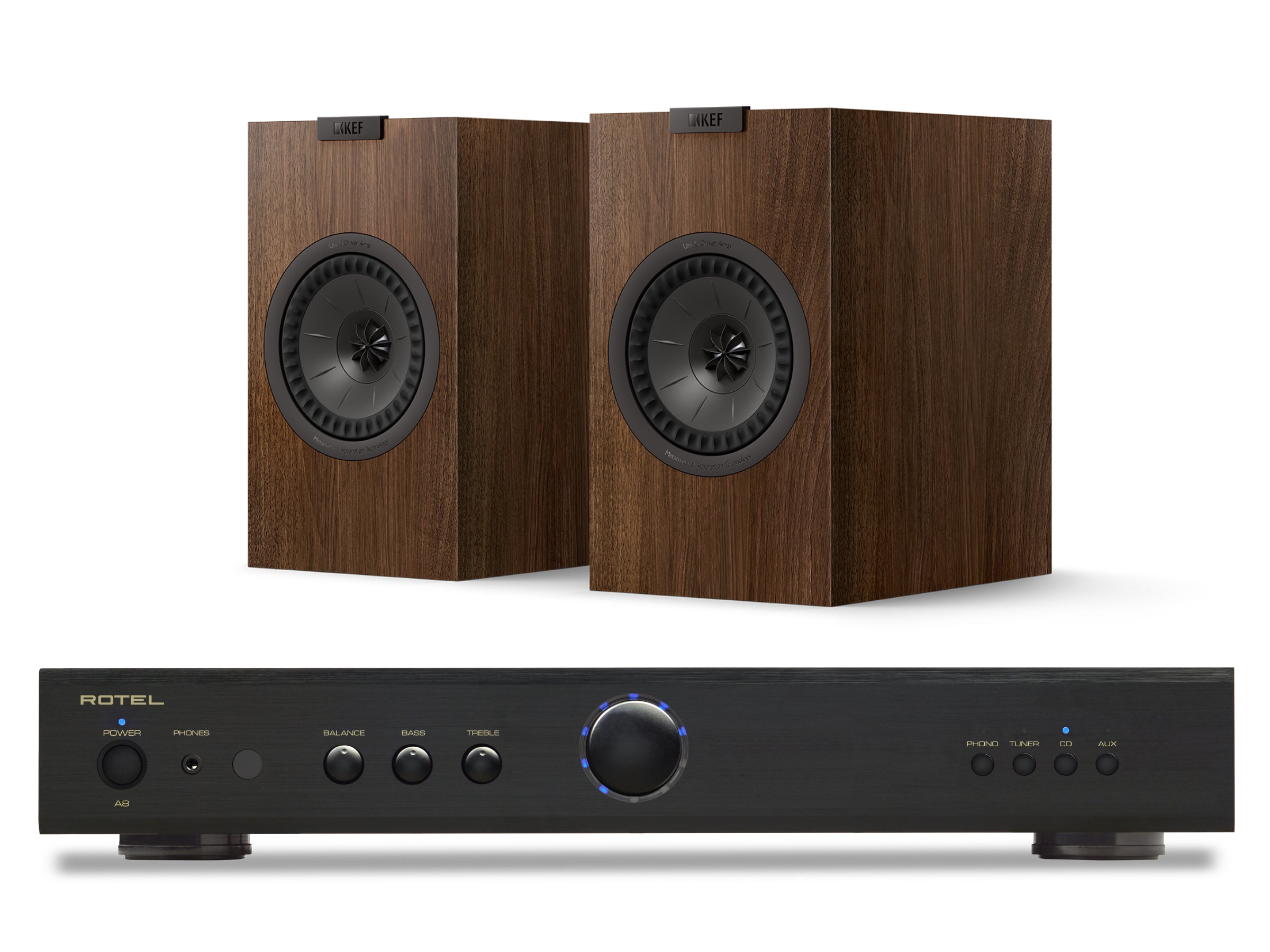 Rotel A8 with KEF Q1 META Bookshelf Speakers