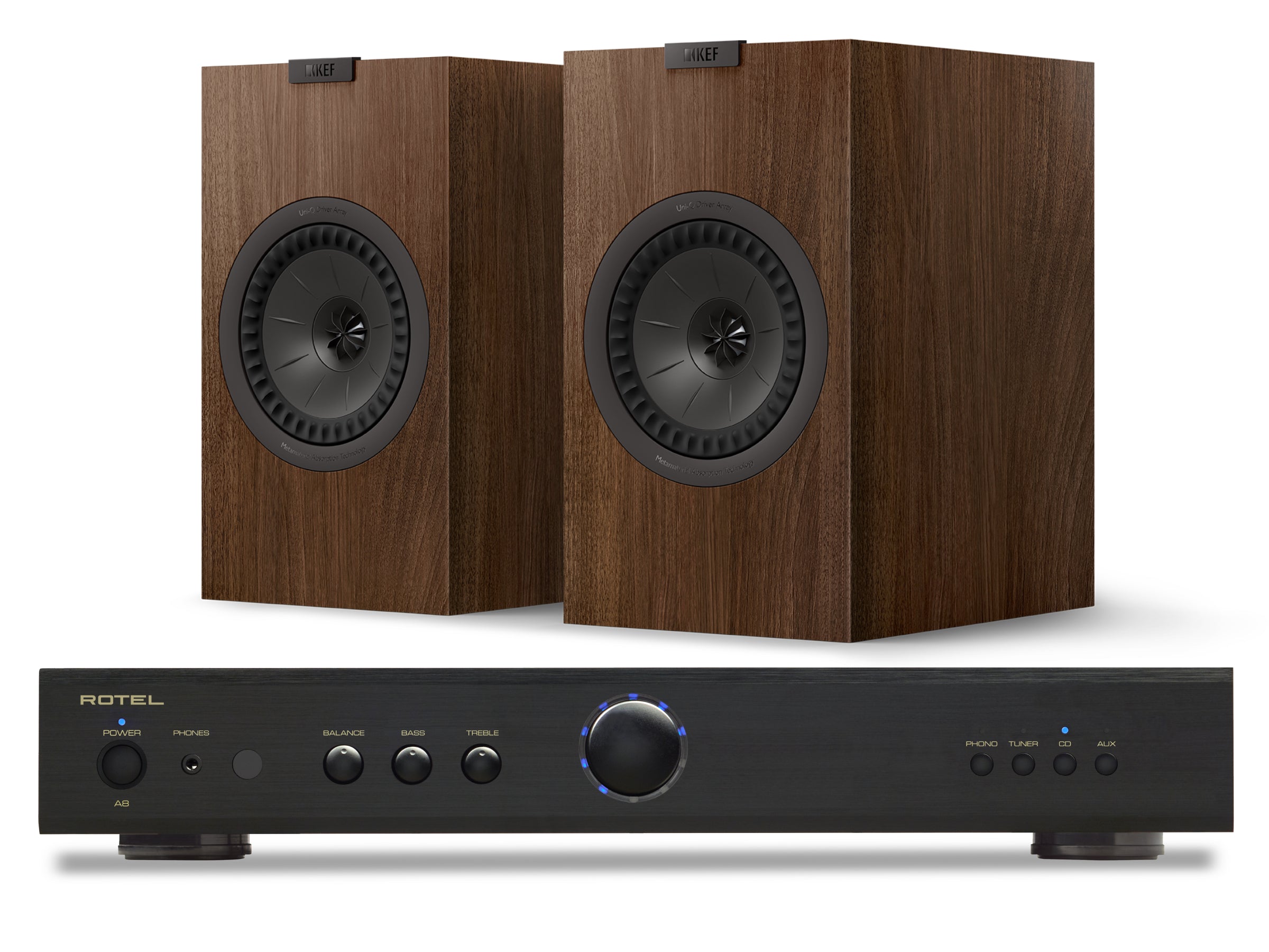 Rotel A8 with KEF Q3 META Bookshelf Speakers