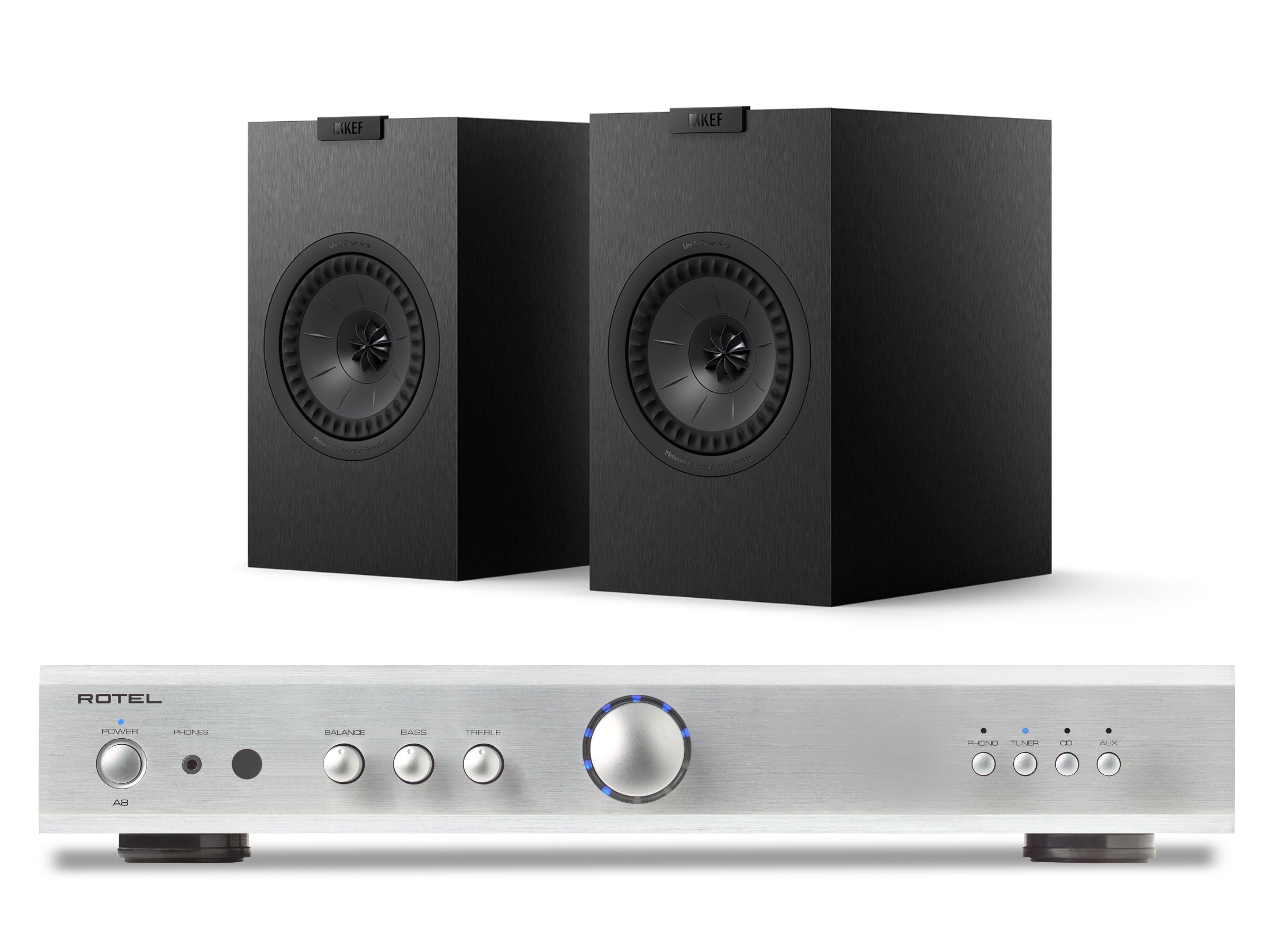 Rotel A8 with KEF Q1 META Bookshelf Speakers
