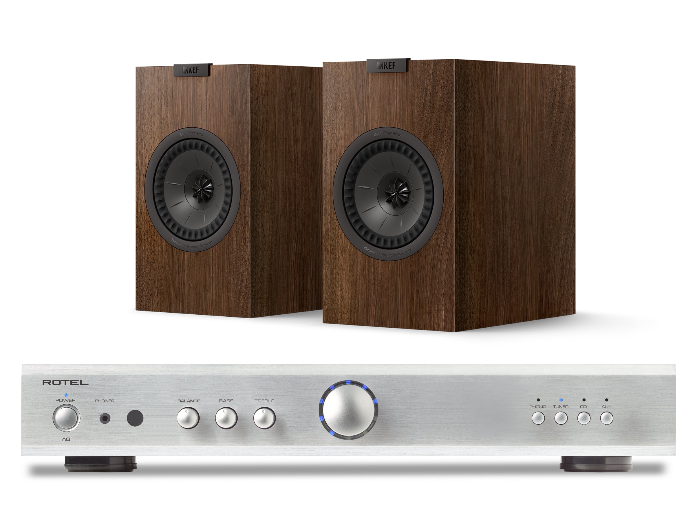 Rotel A8 with KEF Q1 META Bookshelf Speakers