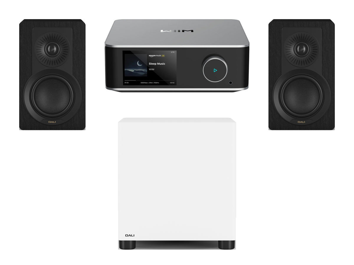 Wiim Amp Ultra Streaming Amplifier with DALI Kupid Bookshelf Speakers & DALI Basik Subwoofer