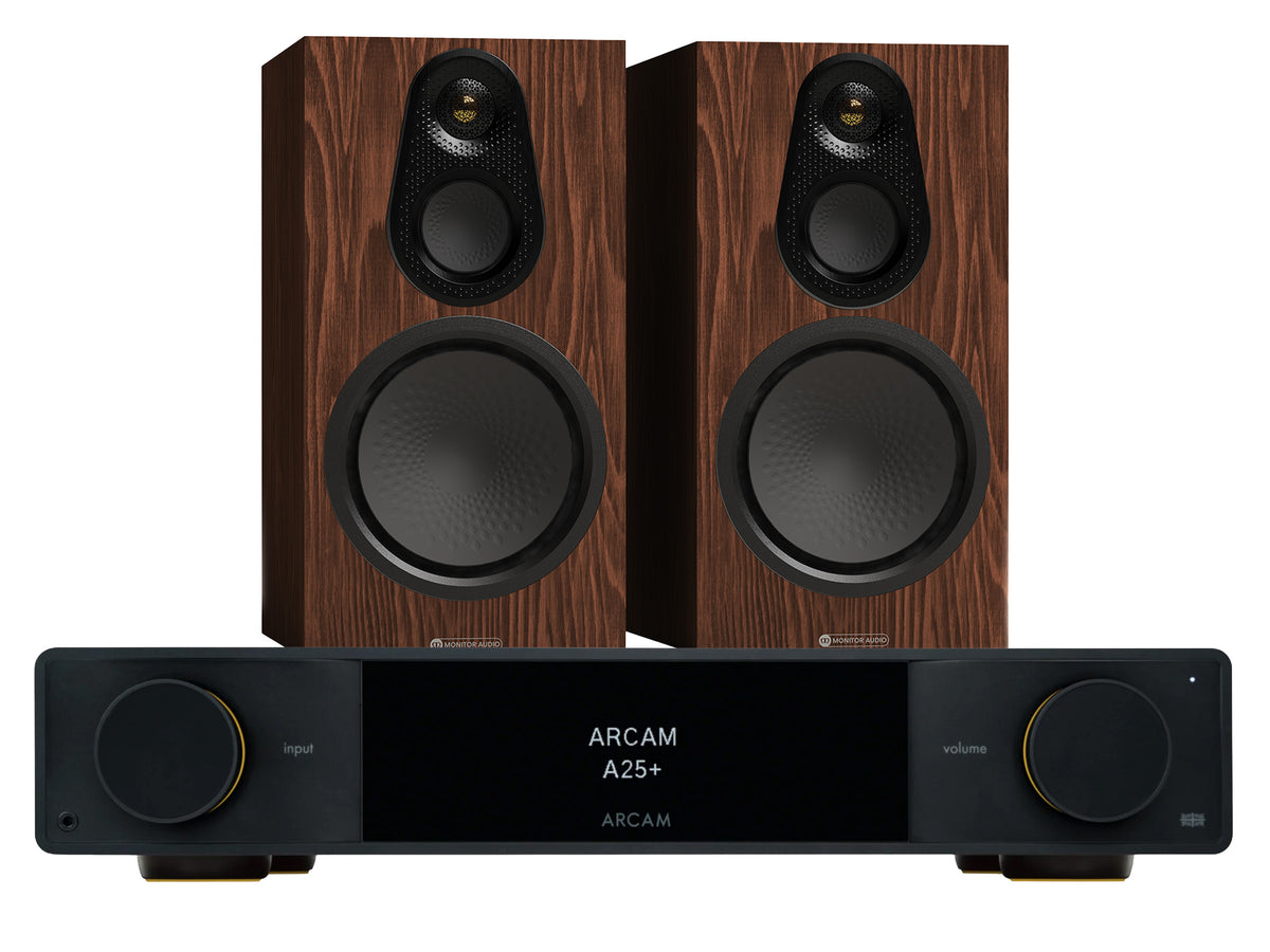 Arcam A25+ Integrated Amplifier with Monitor Audio Silver 8G 100 Bookshelf Speaker