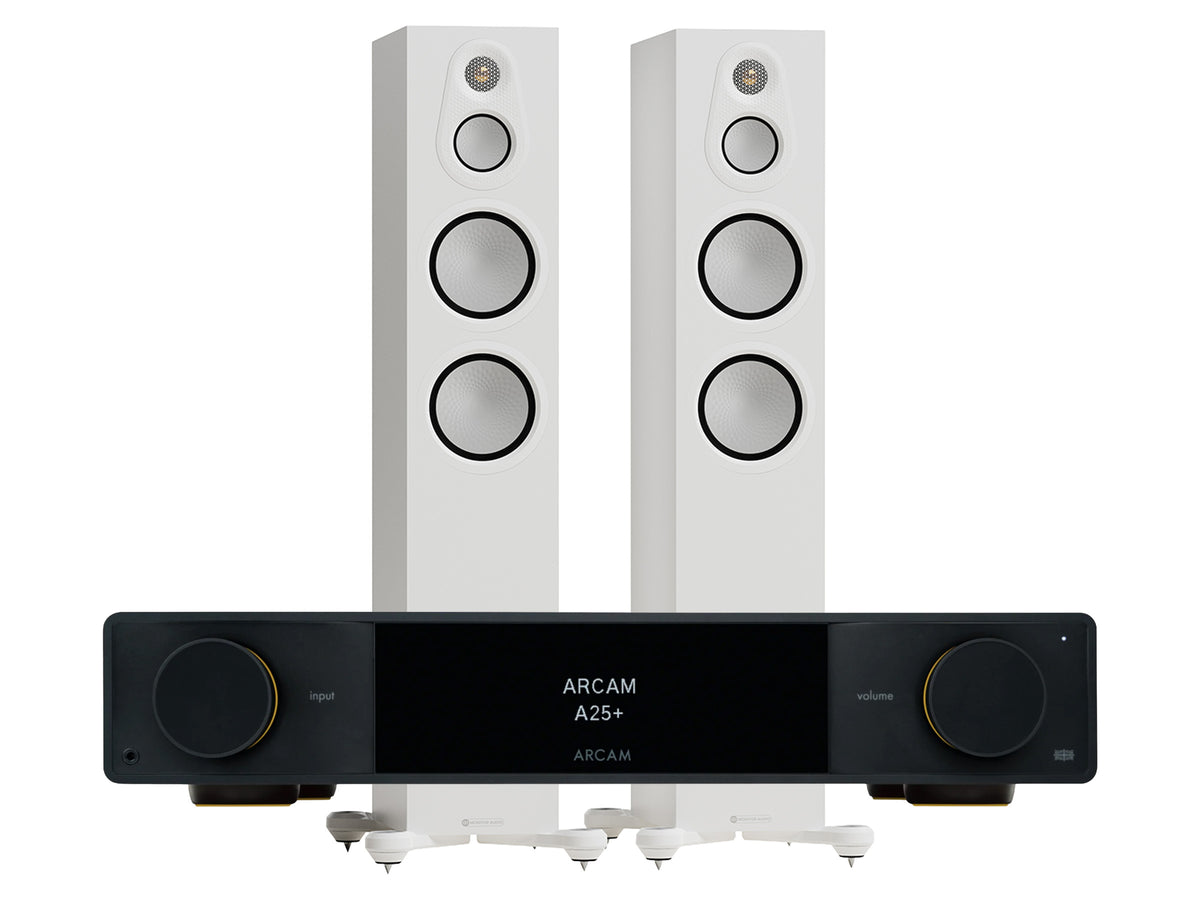 Arcam A25+ with Monitor Audio Silver 8G 300 Floorstanding Speakers