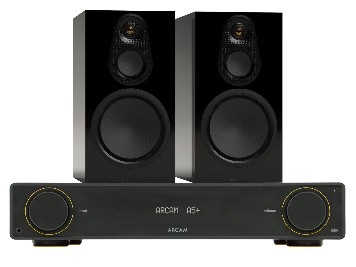 Arcam A5+ Integrated Amplifier with Monitor Audio Silver 8G 100 Bookshelf Speakers
