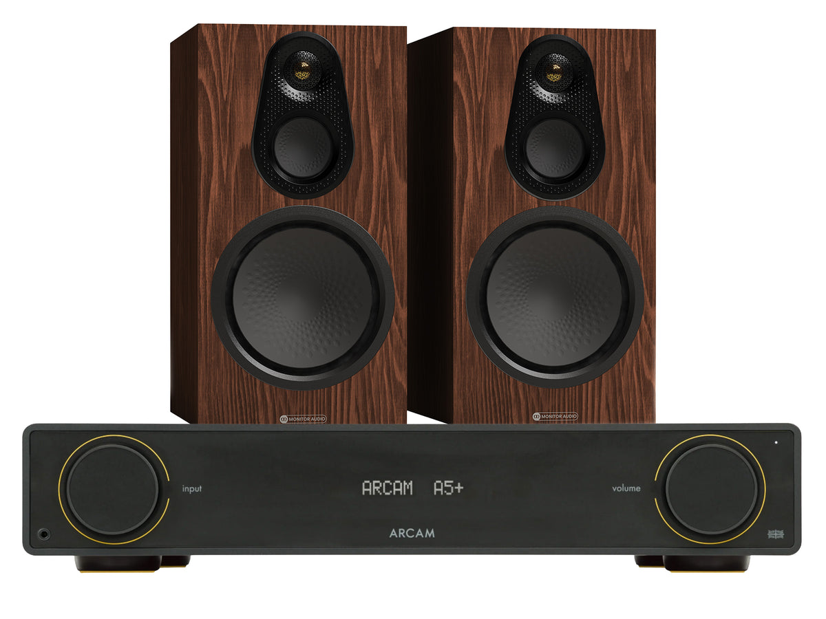 Arcam A5+ Integrated Amplifier with Monitor Audio Silver 8G 100 Bookshelf Speakers