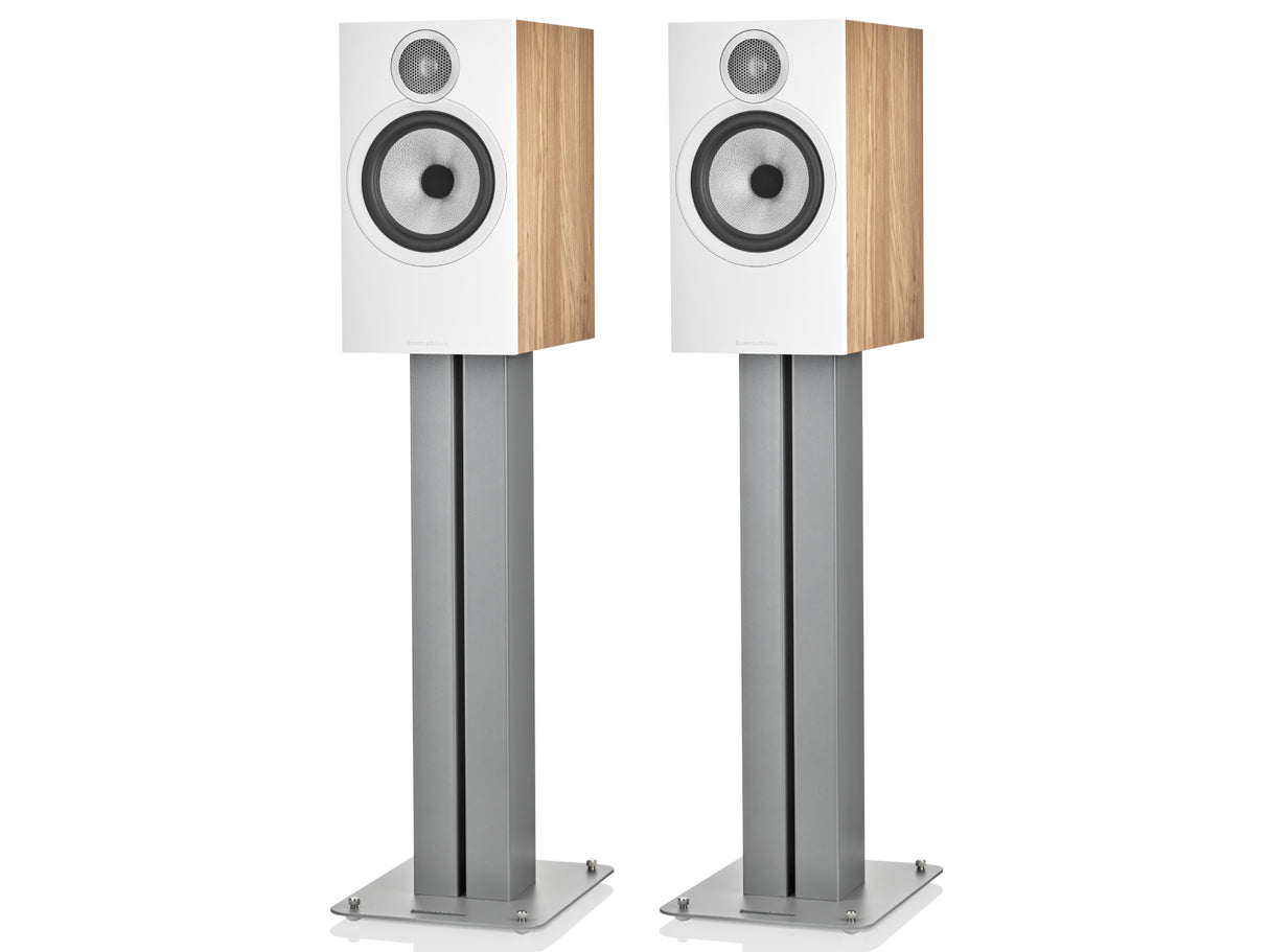 Bowers & Wilkins 606 S3 Speakers Oak on FS-600 Stands Silver