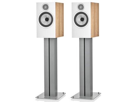 Bowers & Wilkins 606 S3 Speakers Oak on FS-600 Stands Silver