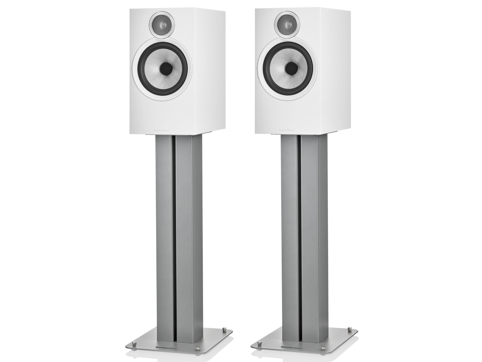 Bowers & Wilkins 606 S3 Speakers White on FS-600 Stands Silver