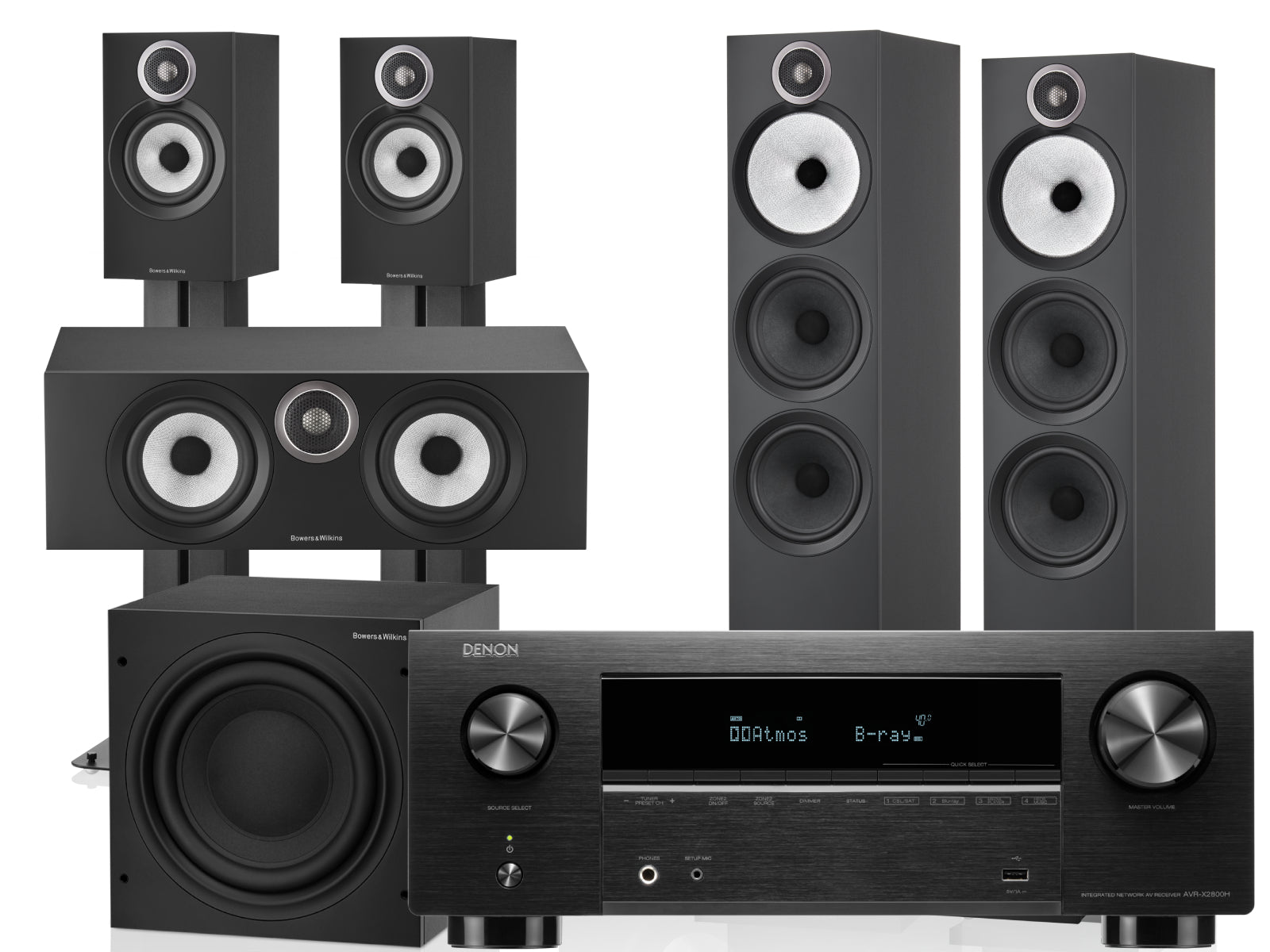 Denon AVR-X2800H AV Amplifier + Bowers & Wilkins 603 S3 5.1 Home Cinema Speakers