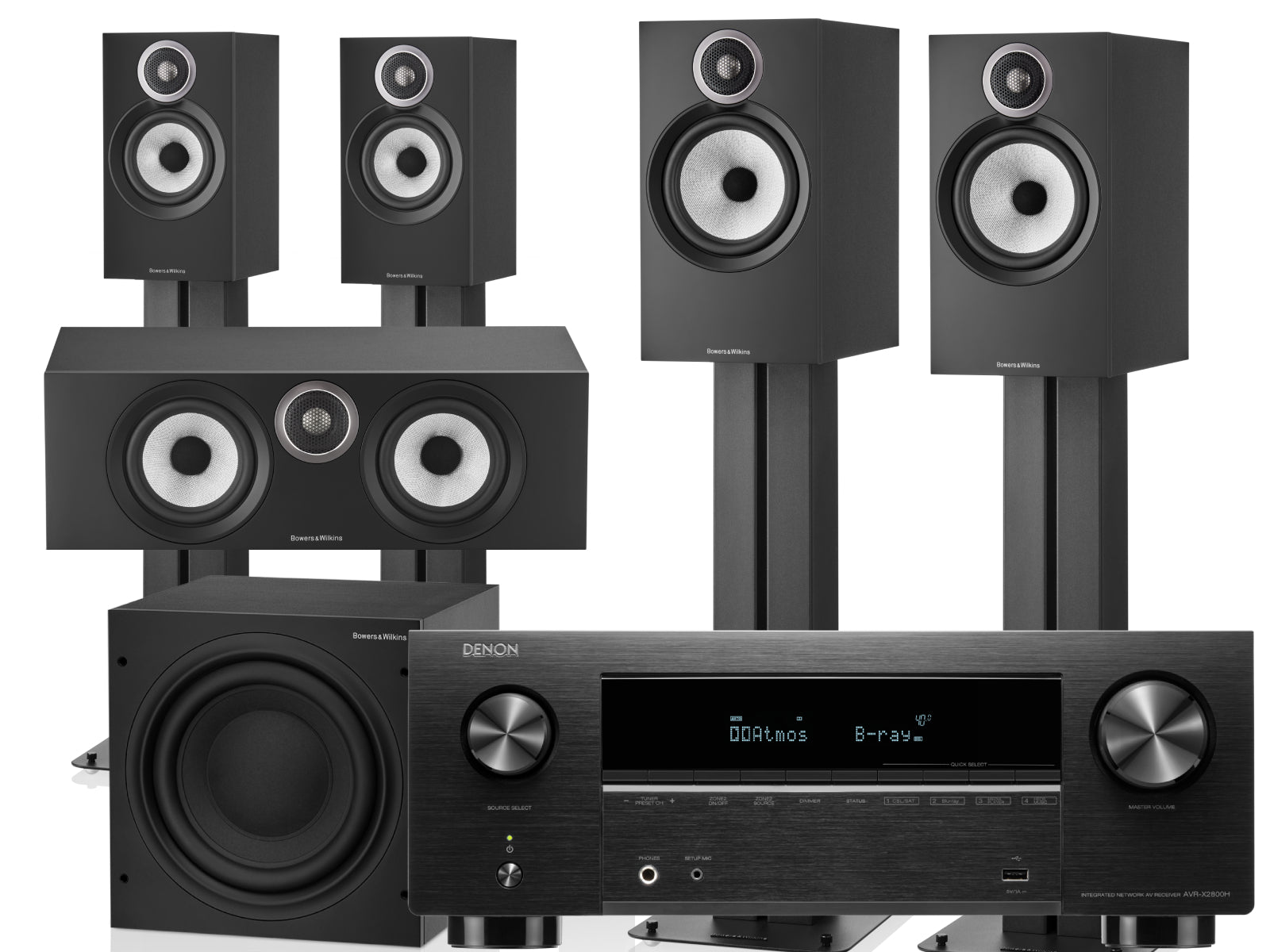 Denon AVR-X2800H AV Amplifier + Bowers & Wilkins 606 S3 5.1 Home Cinema Speakers