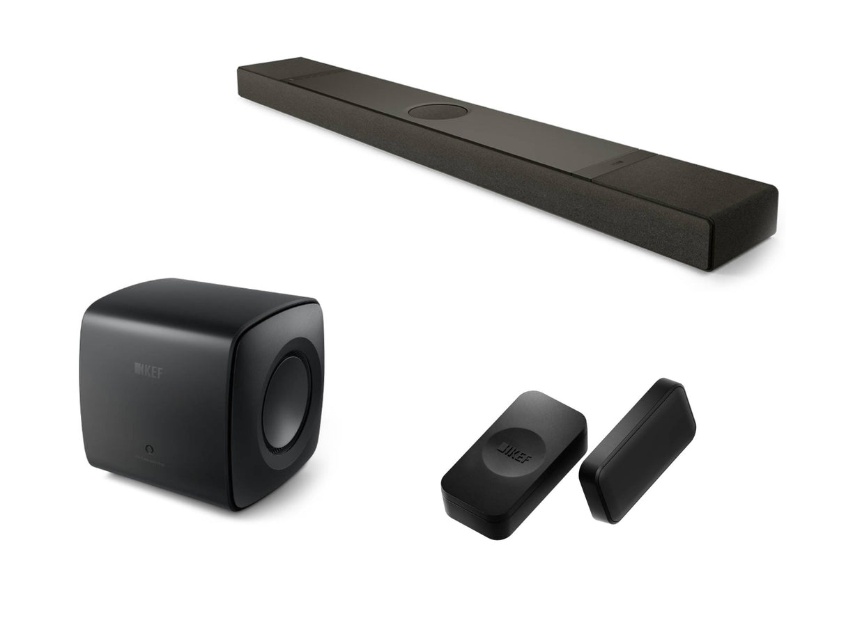 KEF XIO Soundbar with KEF KC62 Subwoofer & KW2 RX Receiver