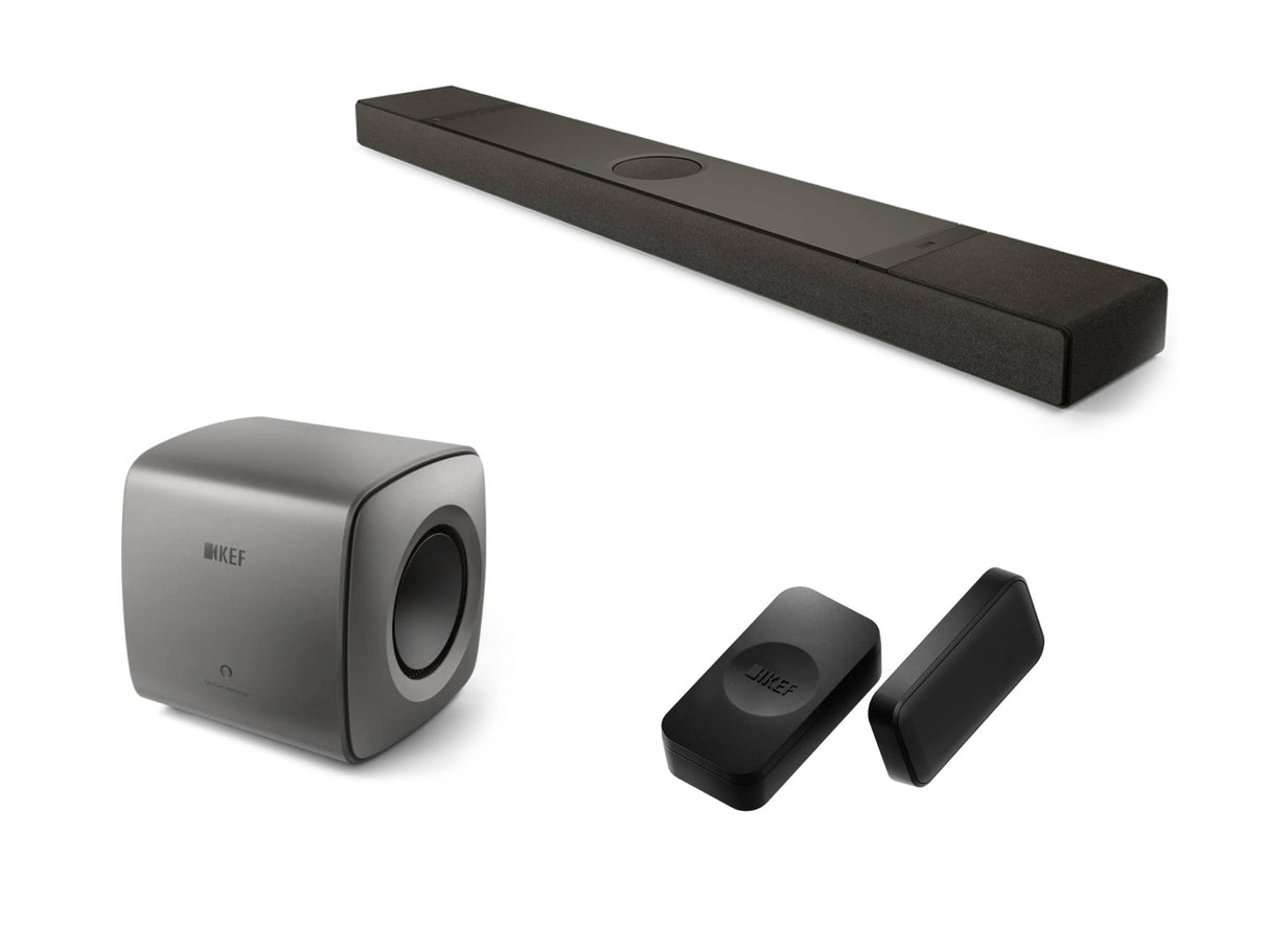KEF XIO Soundbar with KEF KC62 Subwoofer & KW2 RX Receiver