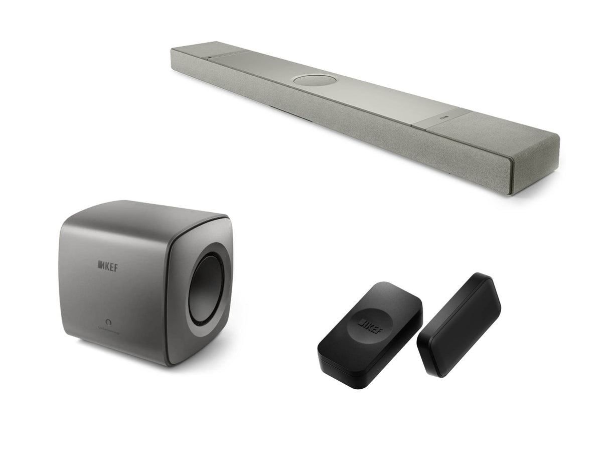 KEF XIO Soundbar with KEF KC62 Subwoofer & KW2 RX Receiver