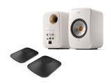 KEF LSX II Wireless Speakers with KEF P1 Desk Pads