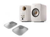 KEF LSX II Wireless Speakers with KEF P1 Desk Pads