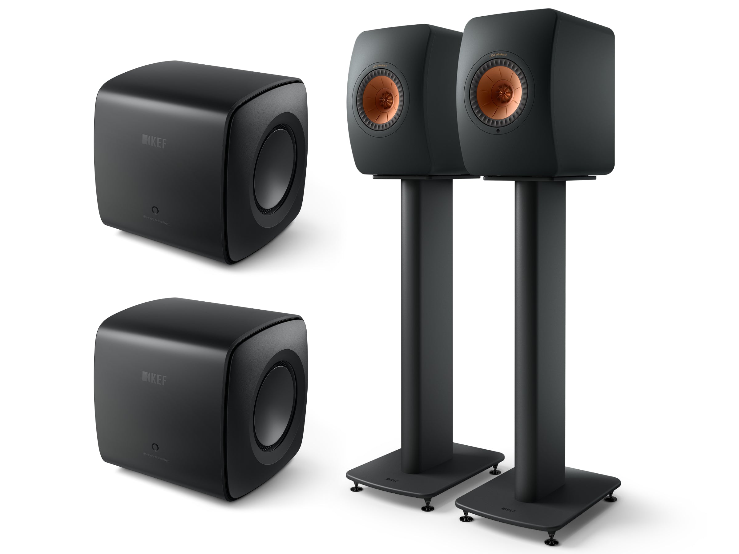 KEF LS50 Wireless II + 2x KC62 Subwoofer Wireless Speaker System