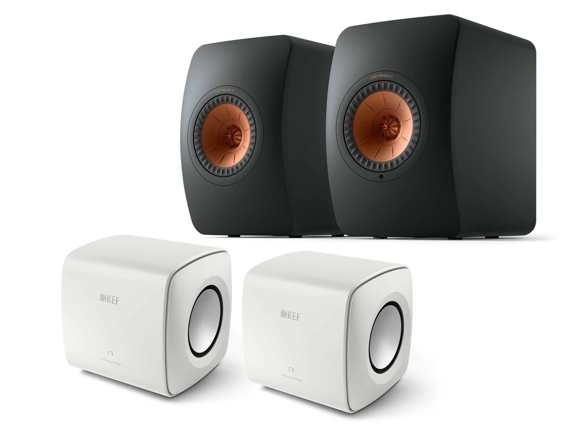 KEF LS50 Wireless II + 2x KC62 Subwoofer Wireless Speaker System