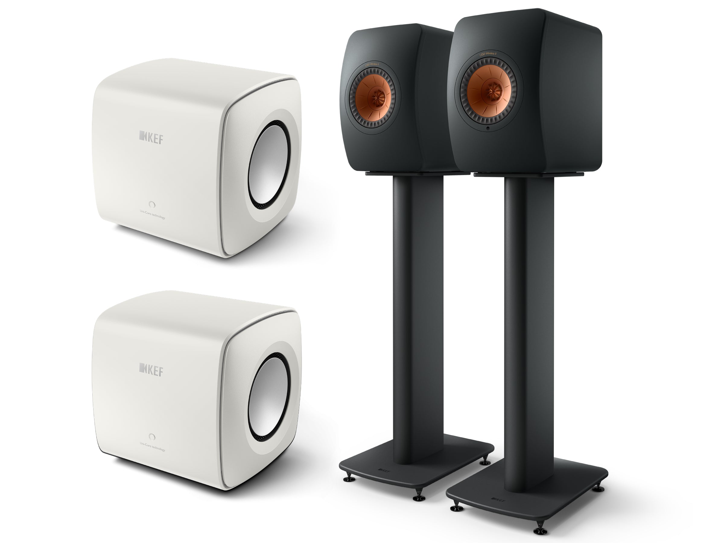 KEF LS50 Wireless II + 2x KC62 Subwoofer Wireless Speaker System