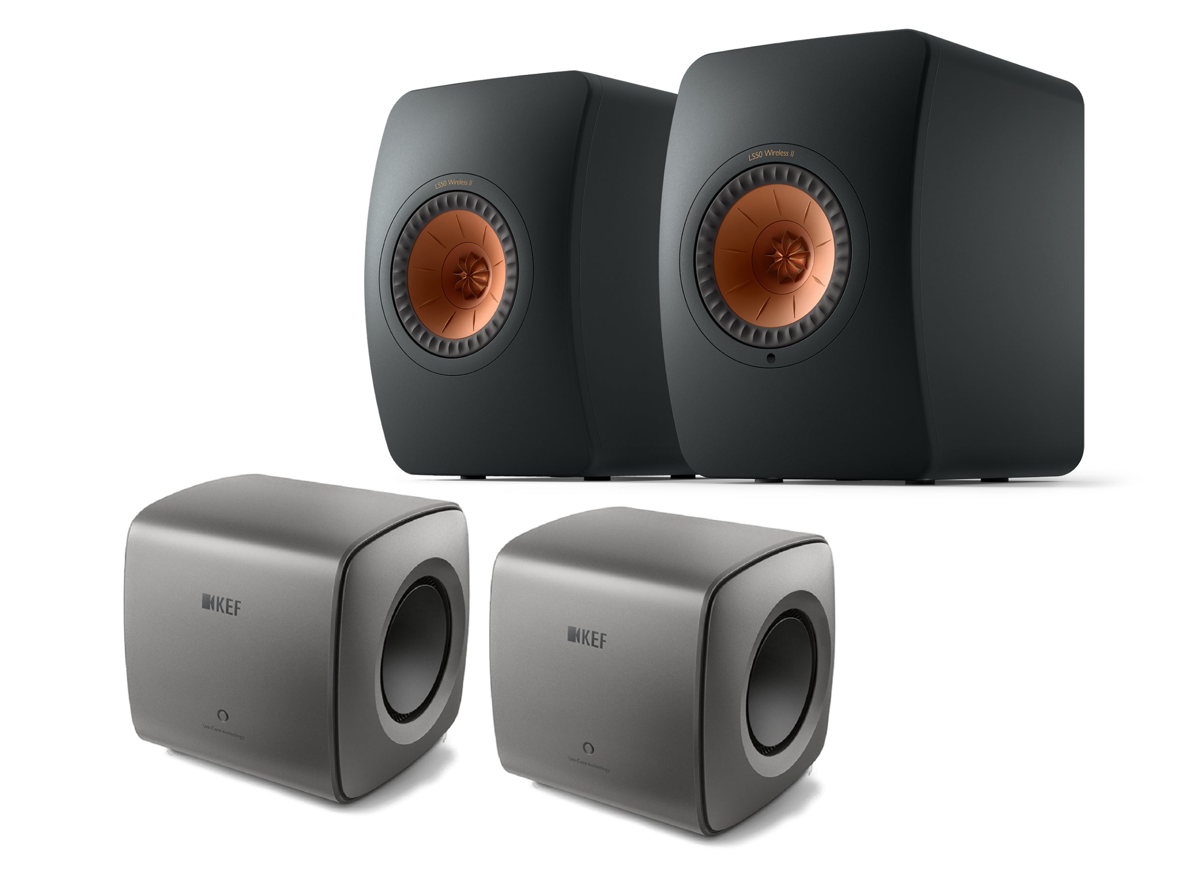 KEF LS50 Wireless II + 2x KC62 Subwoofer Wireless Speaker System