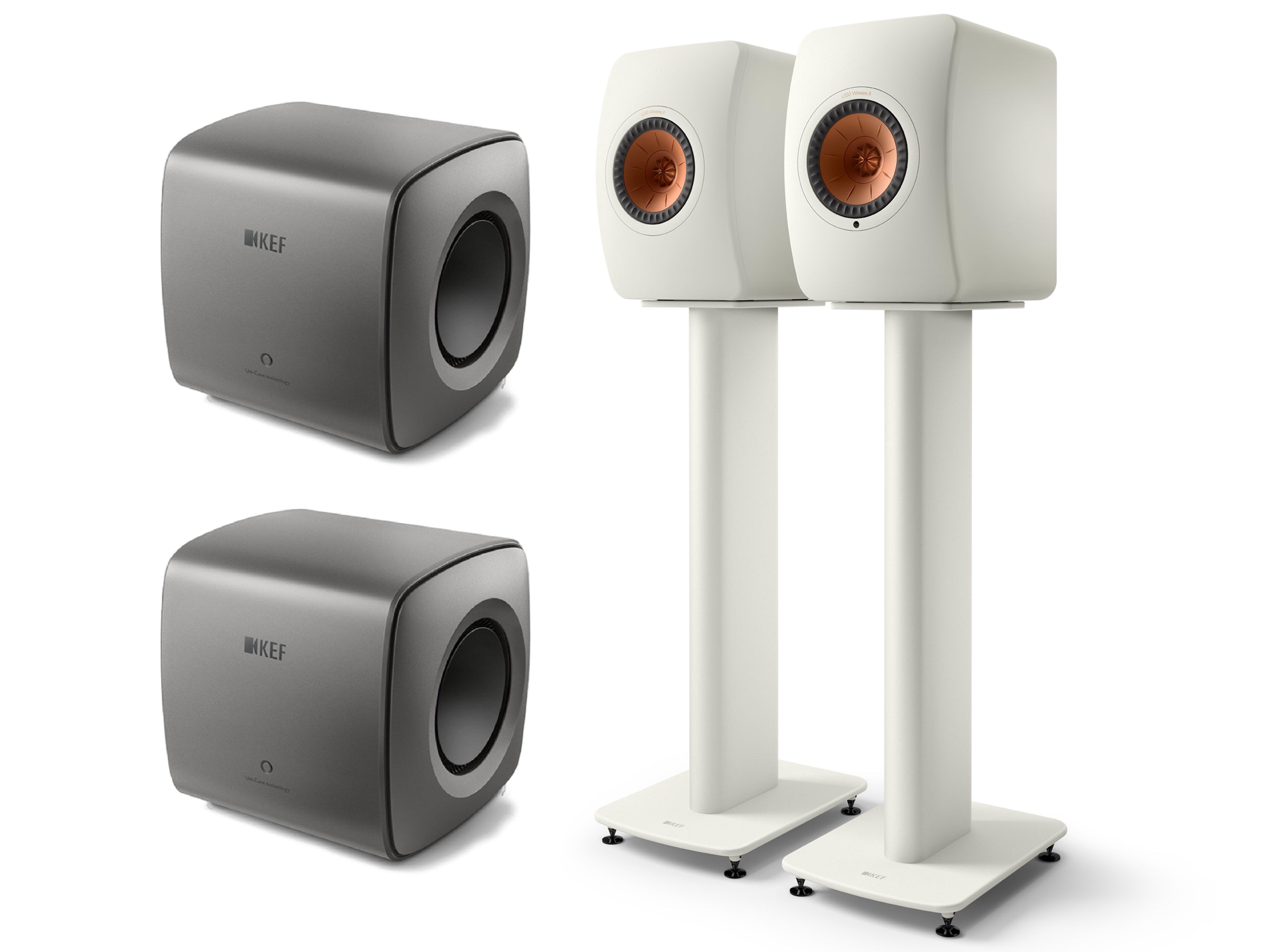 KEF LS50 Wireless II + 2x KC62 Subwoofer Wireless Speaker System