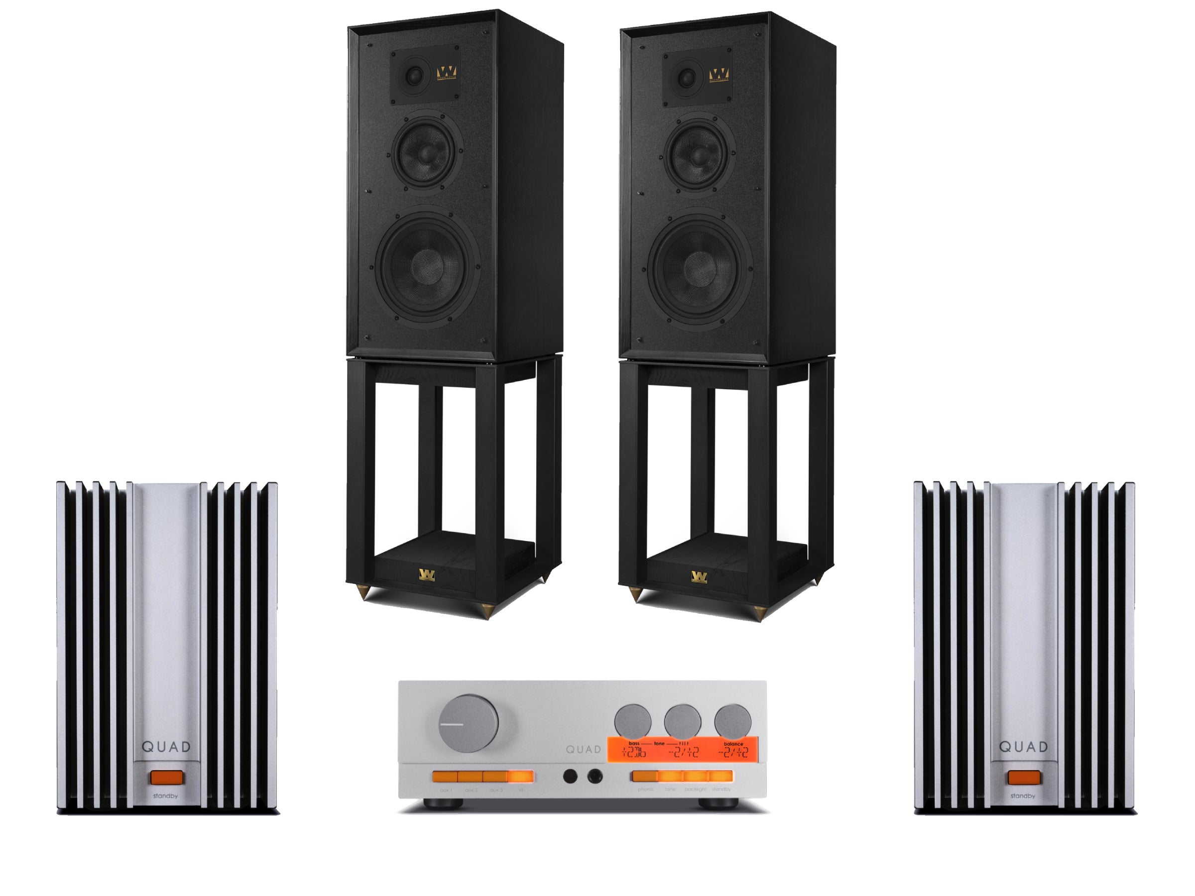Quad 33/303 (2x Power Amps) (2024 Edition) + Wharfedale Super Linton
