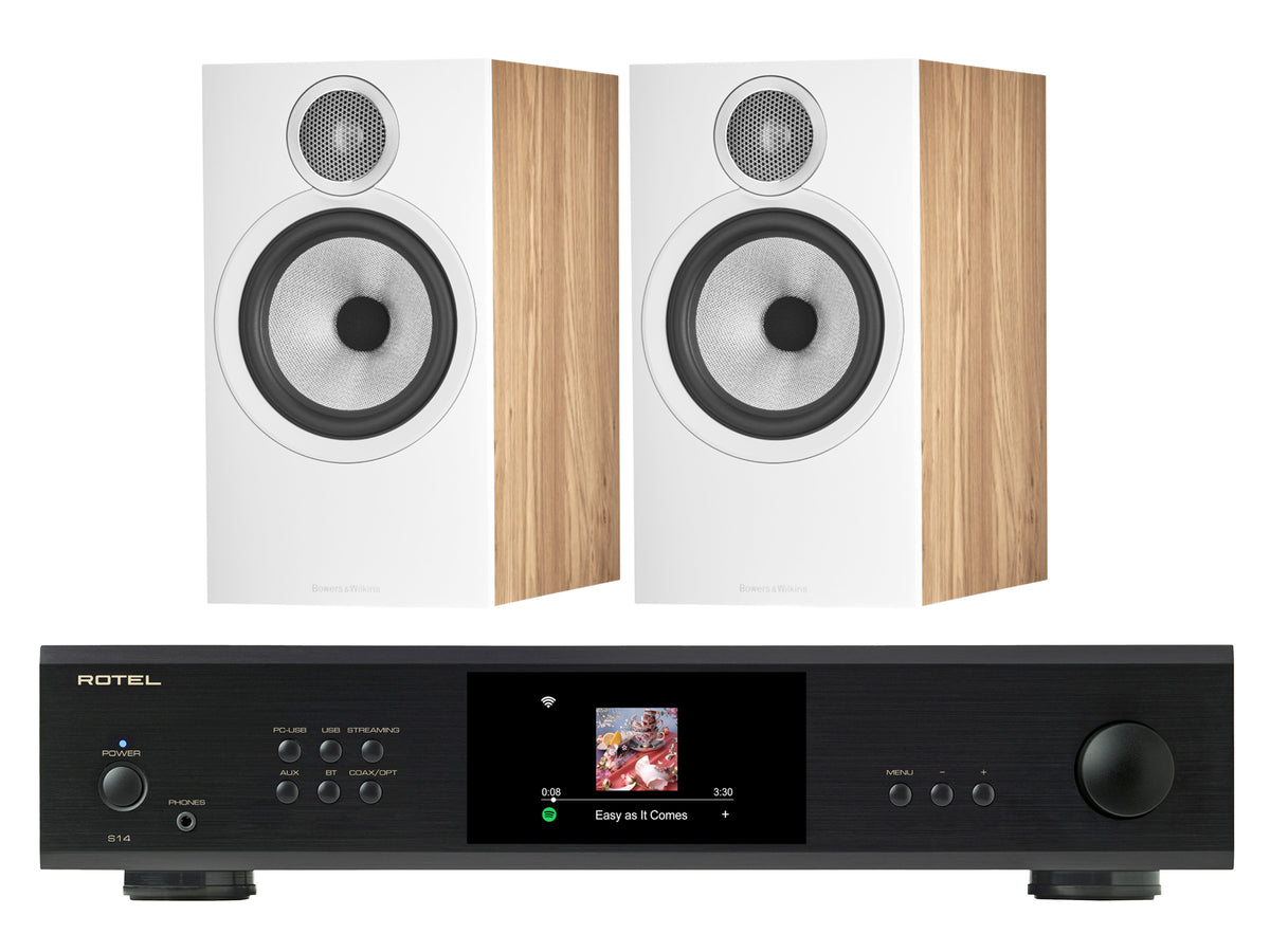 Rotel S14 Streaming Amplifier with Bowers & Wilkins 606 S3 Bookshelf Speakers