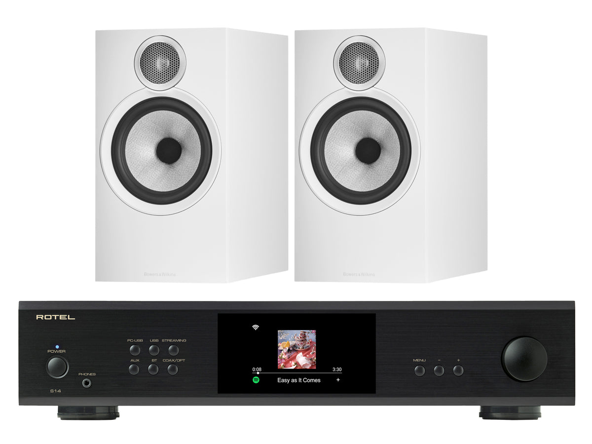 Rotel S14 Streaming Amplifier with Bowers & Wilkins 606 S3 Bookshelf Speakers