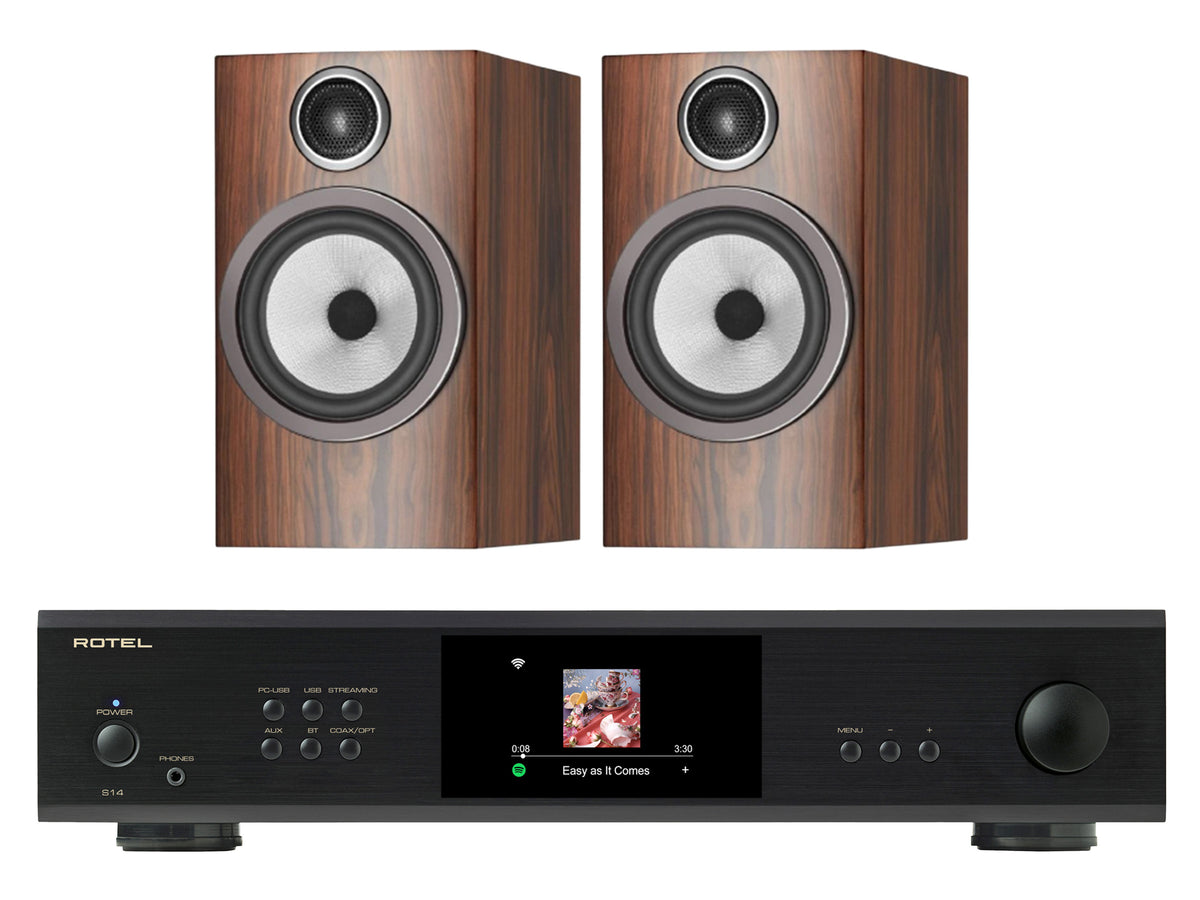 Rotel S14 Streaming Amplifier with Bowers & Wilkins 706 S3 Bookshelf Speakers