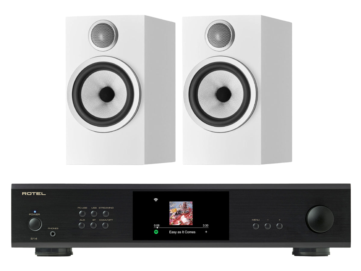 Rotel S14 Streaming Amplifier with Bowers & Wilkins 706 S3 Bookshelf Speakers
