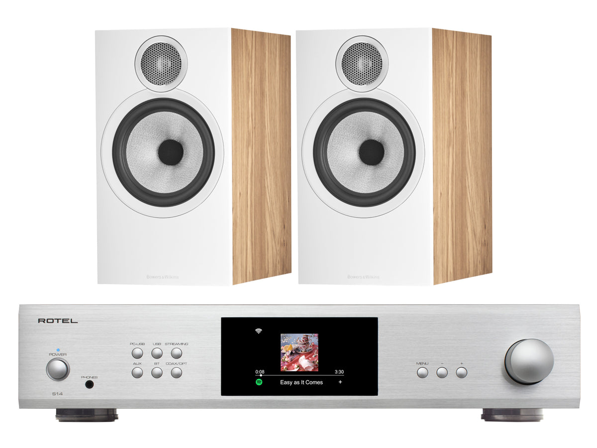 Rotel S14 Streaming Amplifier with Bowers & Wilkins 606 S3 Bookshelf Speakers