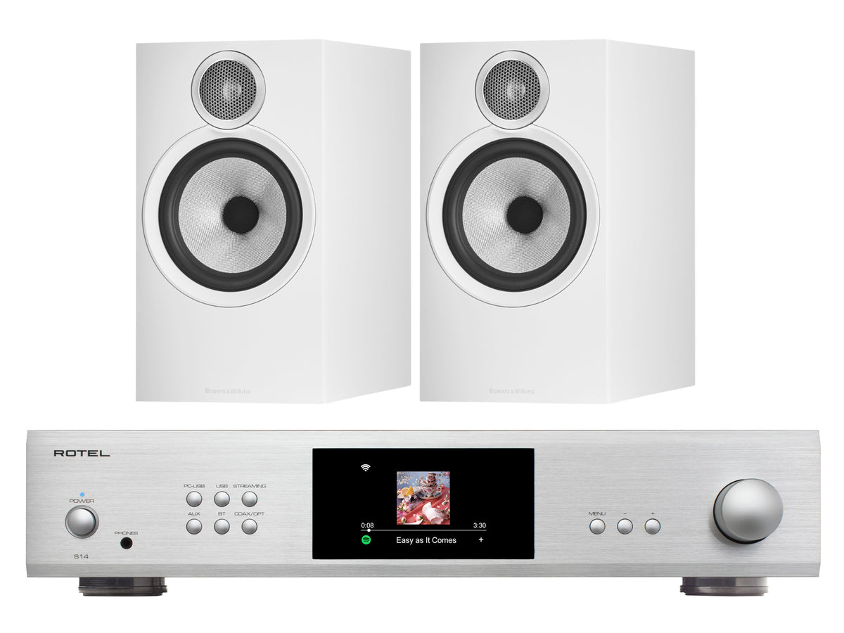 Rotel S14 Streaming Amplifier with Bowers & Wilkins 606 S3 Bookshelf Speakers