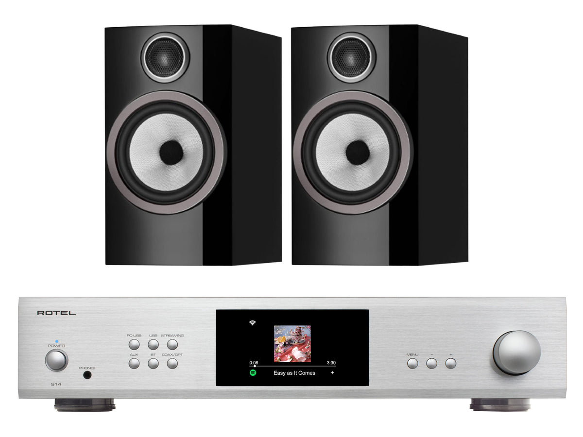 Rotel S14 Streaming Amplifier with Bowers & Wilkins 706 S3 Bookshelf Speakers