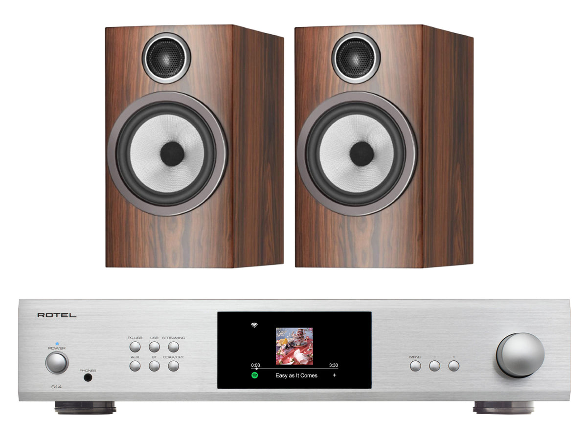 Rotel S14 Streaming Amplifier with Bowers & Wilkins 706 S3 Bookshelf Speakers