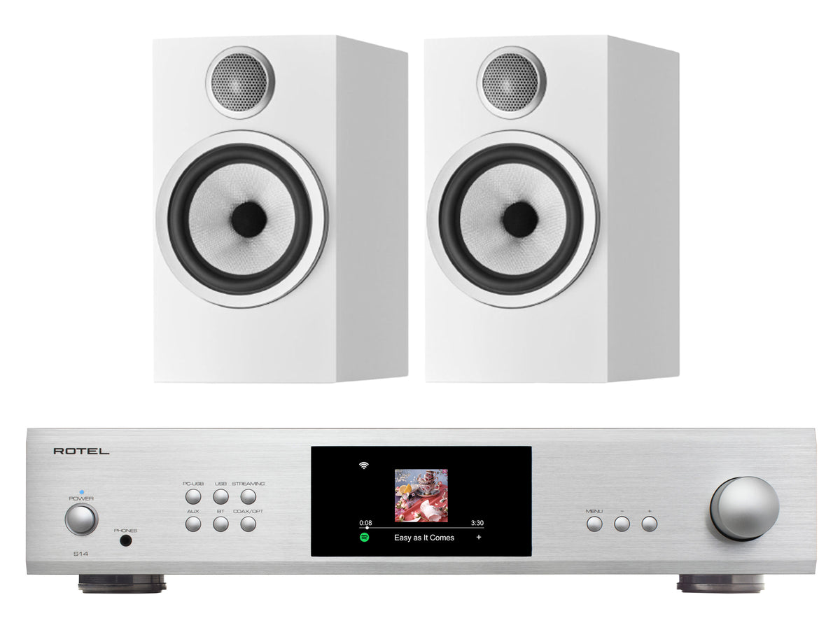 Rotel S14 Streaming Amplifier with Bowers & Wilkins 706 S3 Bookshelf Speakers