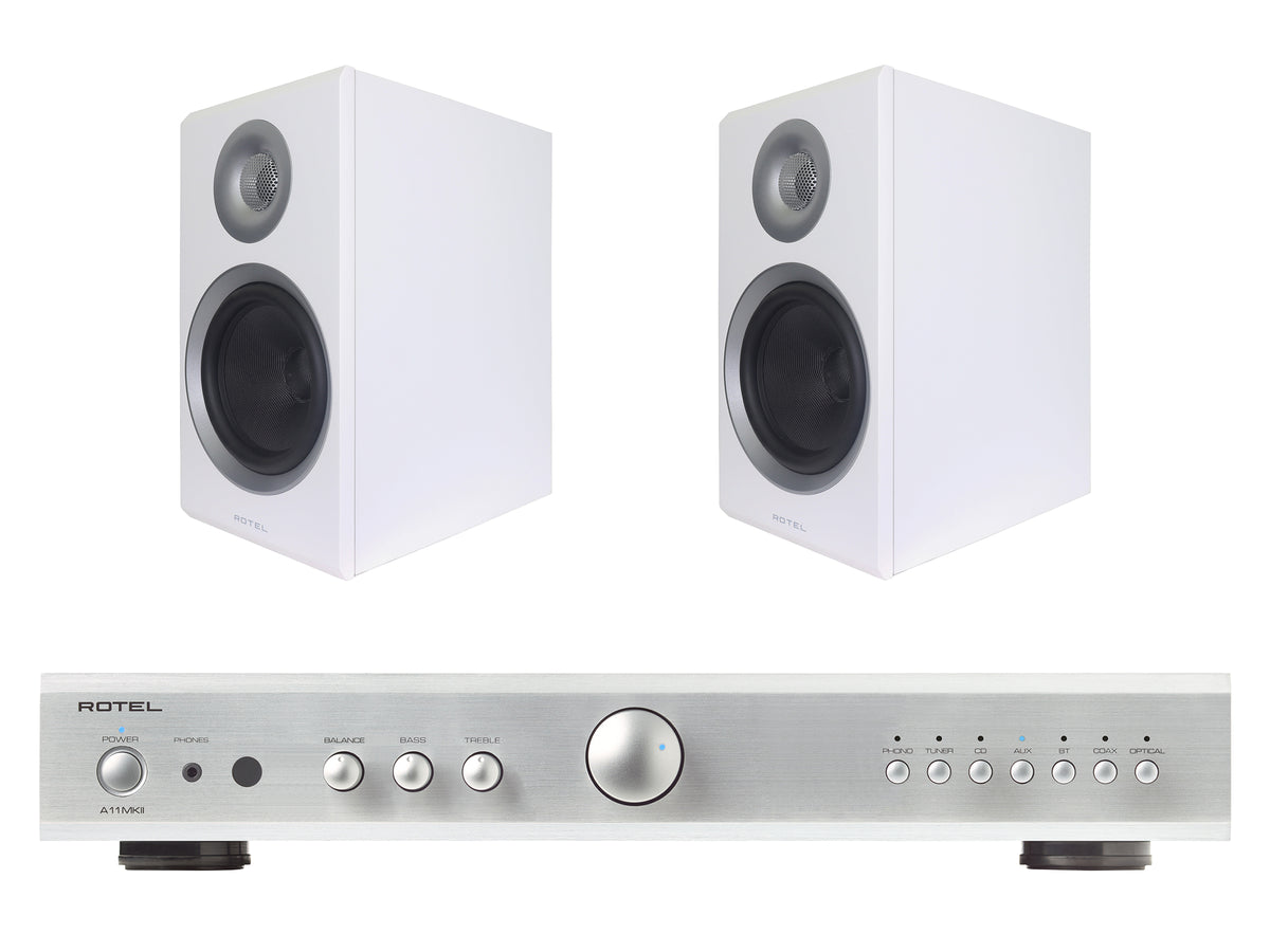 Rotel A11 MkII Integrated Amplifier with Amora 5 Bookshelf Speakers