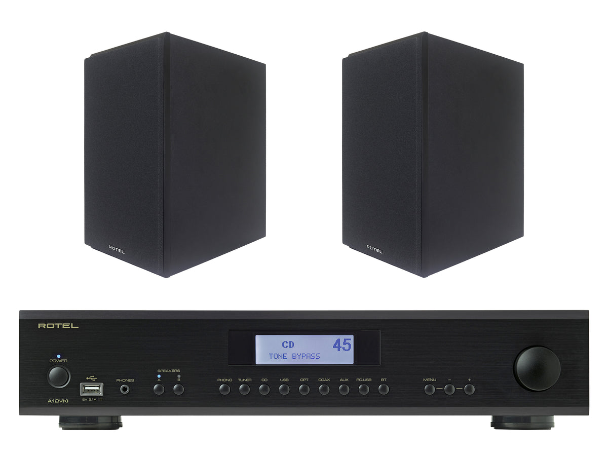Rotel A12 MkII Integrated Amplifier with Rotel Amora 5 Bookshelf Speaker