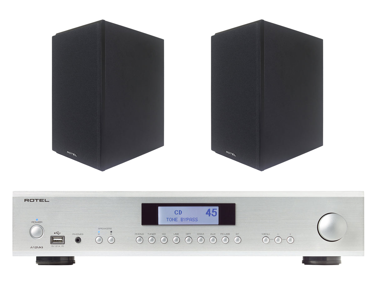 Rotel A12 MkII Integrated Amplifier with Rotel Amora 5 Bookshelf Speaker