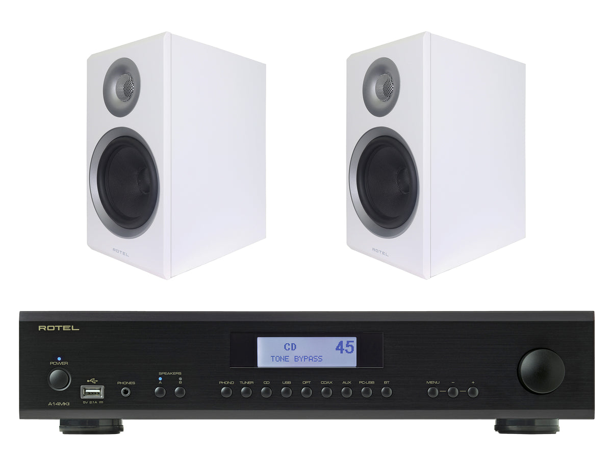 Rotel A14 MkII Integrated Amplifier with Rotel Amora 5 Bookshelf Speaker