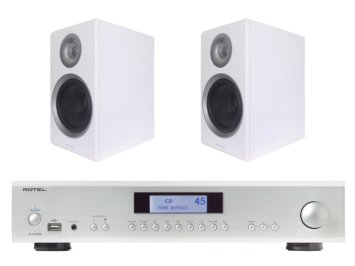 Rotel A14 MkII Integrated Amplifier with Rotel Amora 5 Bookshelf Speaker