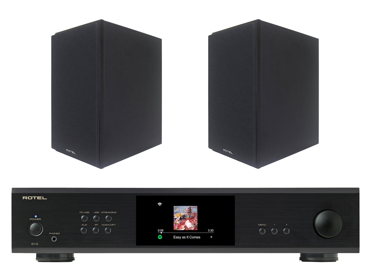 Rotel S14 Streaming Amplifier with Amora 5 Bookshelf Speakers