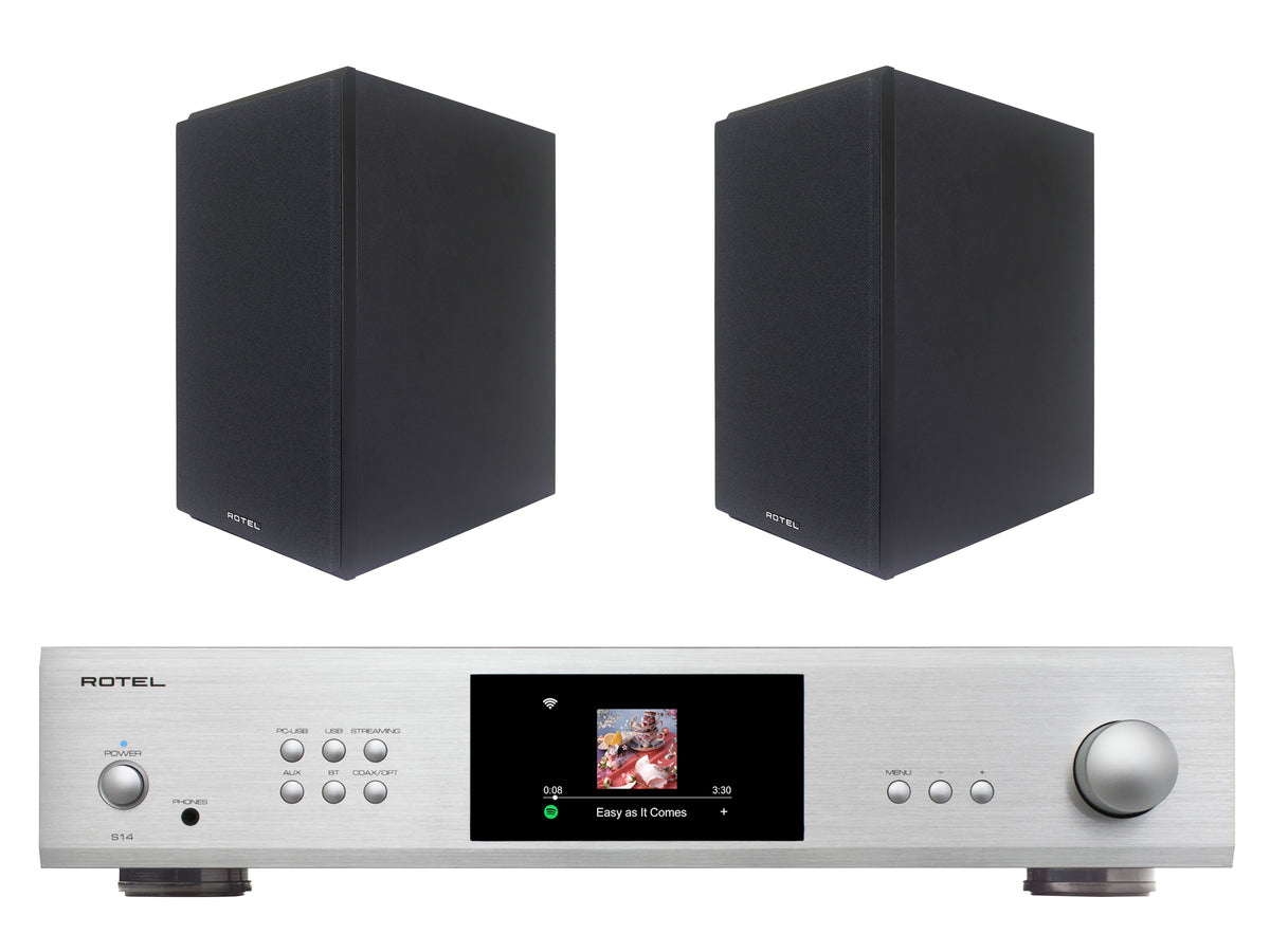 Rotel S14 Streaming Amplifier with Amora 5 Bookshelf Speakers