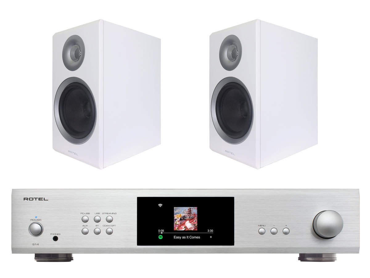 Rotel S14 Streaming Amplifier with Amora 5 Bookshelf Speakers