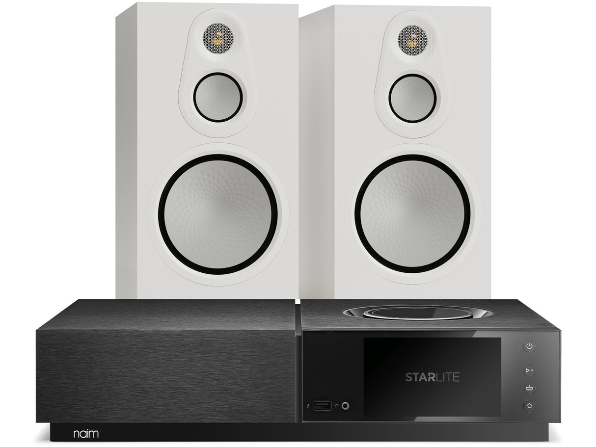 Naim Uniti Star Lite with Monitor Audio 8G 100 White speakers